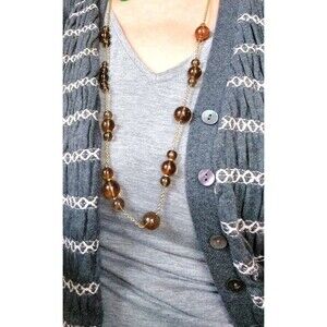 J crew goldtone smokey topaz/brown glass necklace 34"